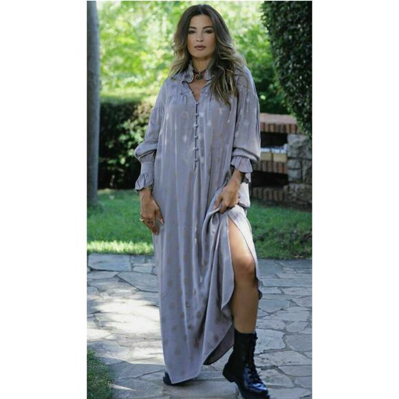 Sandra Mansour x H&M Jacquard Oversized Maxi Dress Kaftan Tan Size Large - Picture 2 of 16